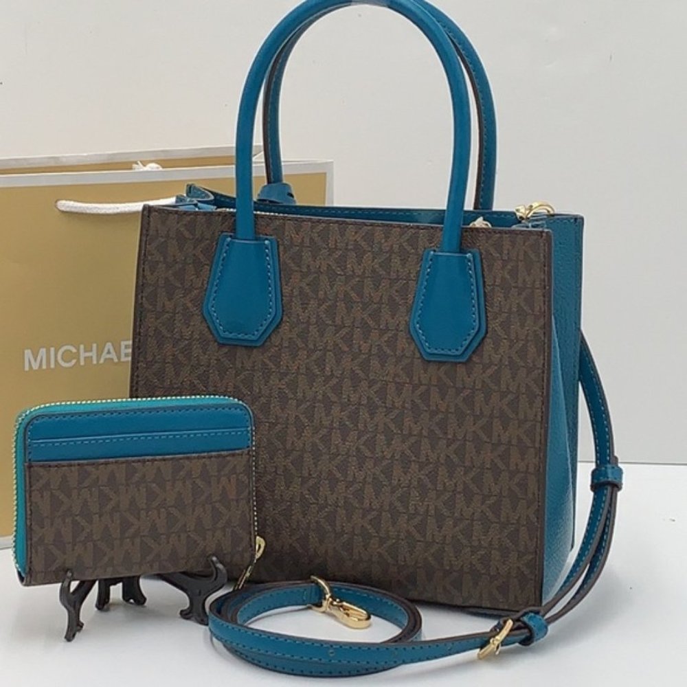 Michael Kors Mercer Md Crossbody Messenger Bag & Jet Set Md ZA Card Case Wallet - Picture 12 of 16